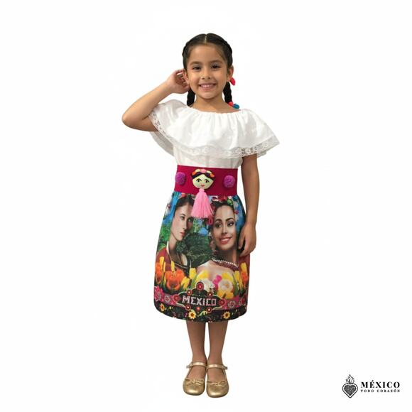 Traditional Mexican Embroidered Floral Dress Set – Handmade Two-Piece Size 4 - Picture 7 of 9